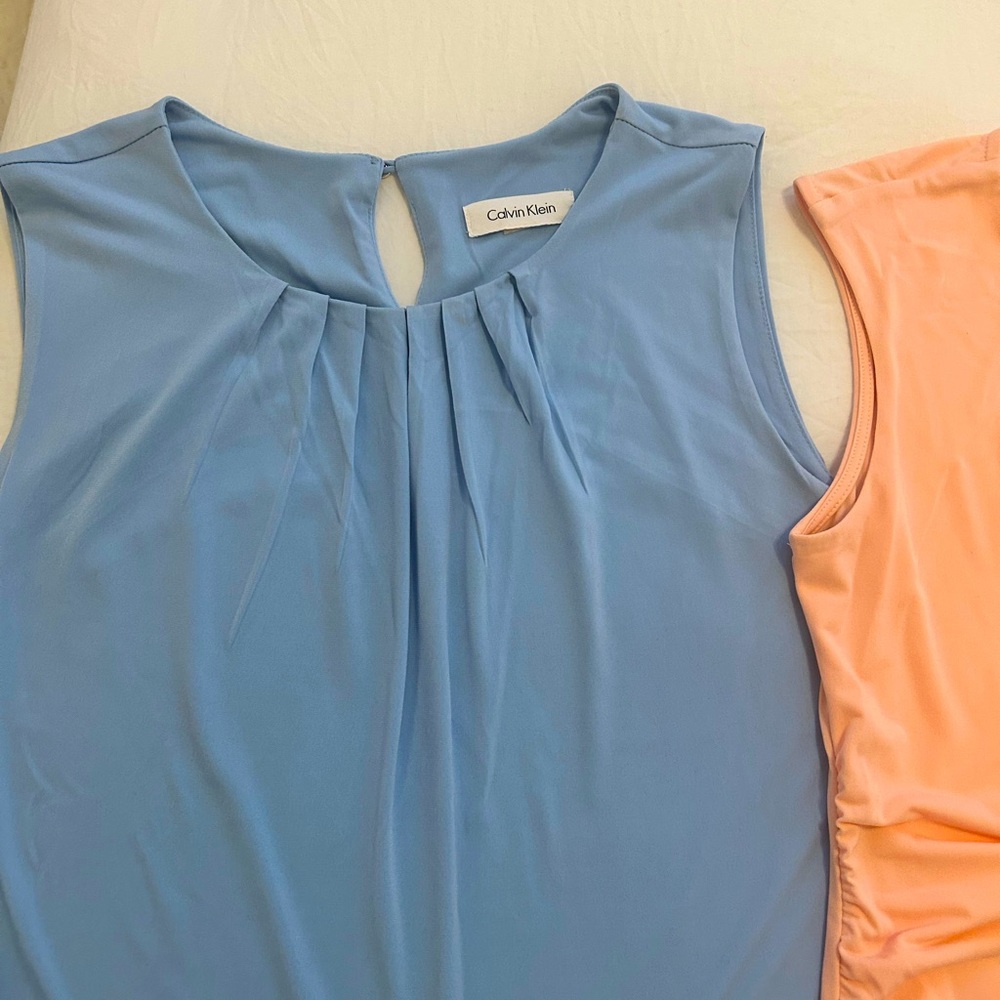 Calvin Klein Blue and Peach Sleeveless Tops 2 blouses together